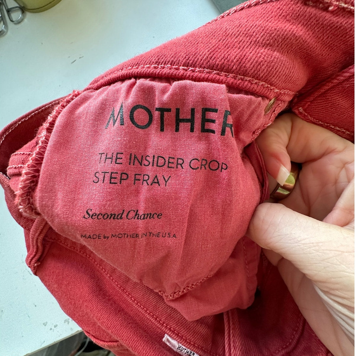 Mother Hotrod Red Insider Crop Step Fray Second Chance Jeans 26