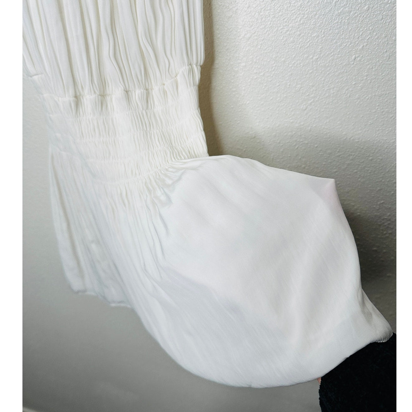 Ramy Brook White Paris Sleeveless High Neck Ruched Smocked Waist Mini Dress S