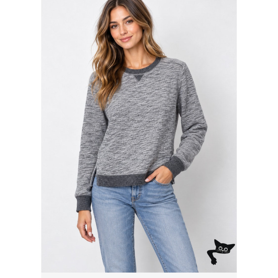 Rag & Bone Heather Gray Georgia Boxy Jumper Sweatshirt Dark Gray Trim S