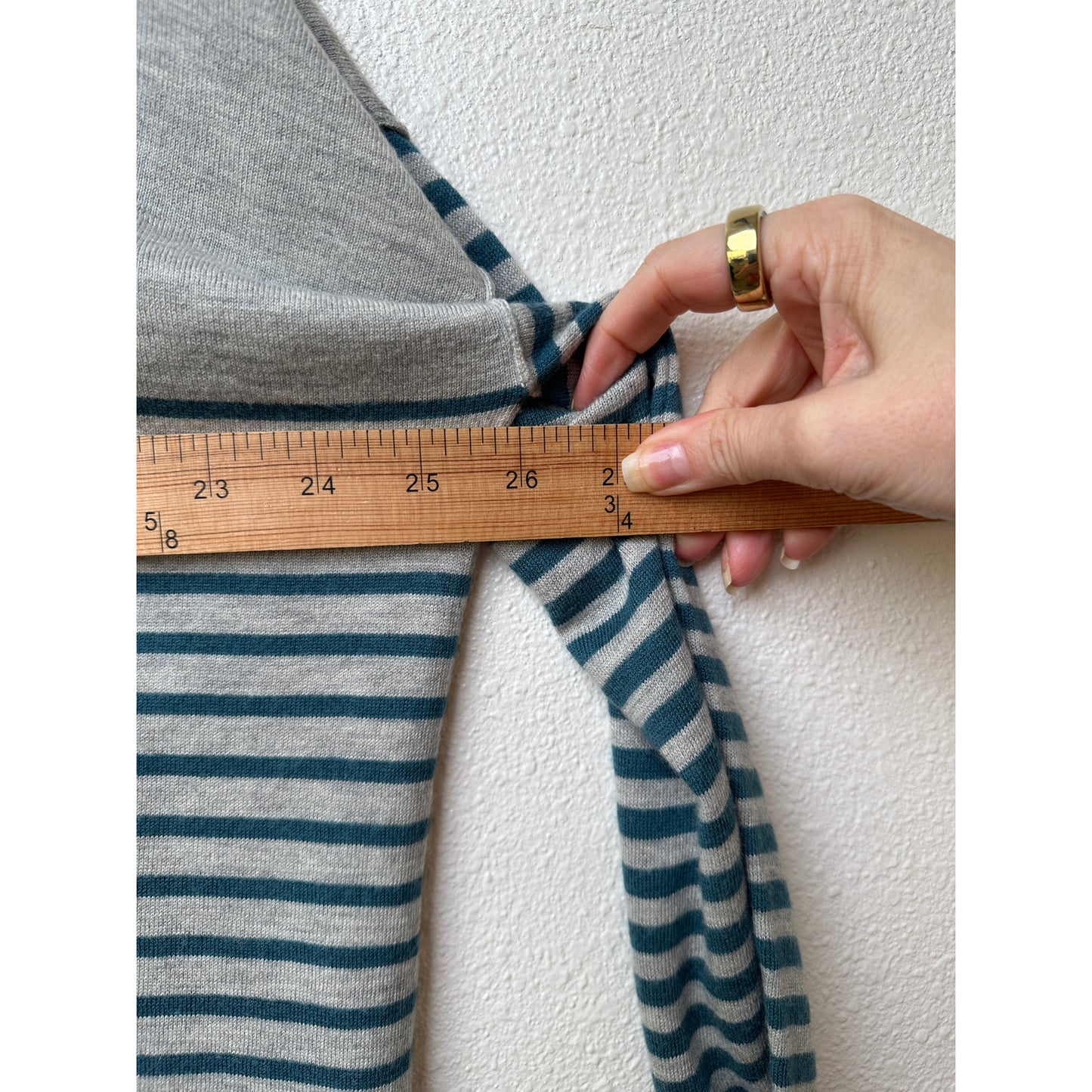 Joie Gray&Teal Striped Lightweight Sweater Top 3/4 Sleeve Boxy L