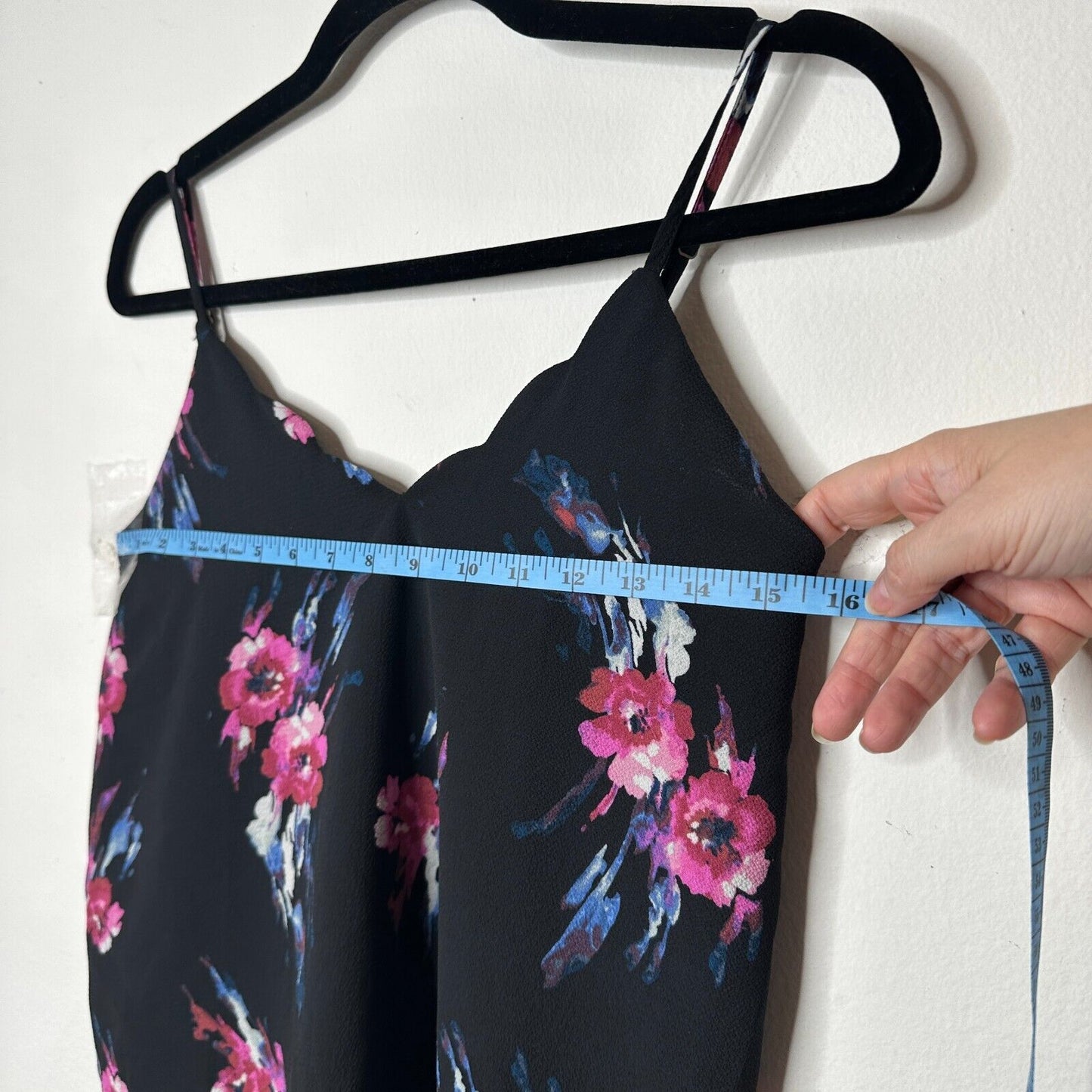 Allison Joy Black Pink Blue & White Floral Scallop Neck Camisole Tank Top XS