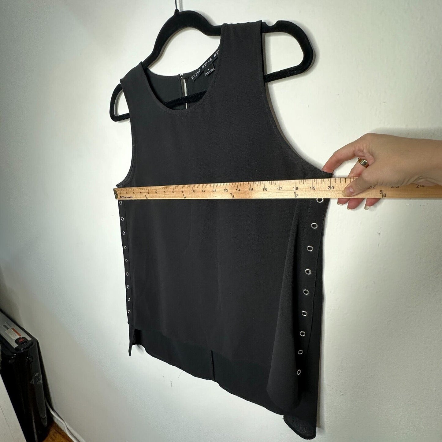 HYFVE Black with Silver Grommet Sleeveless Silky Hi Low Tunic Tank Keyhole Back