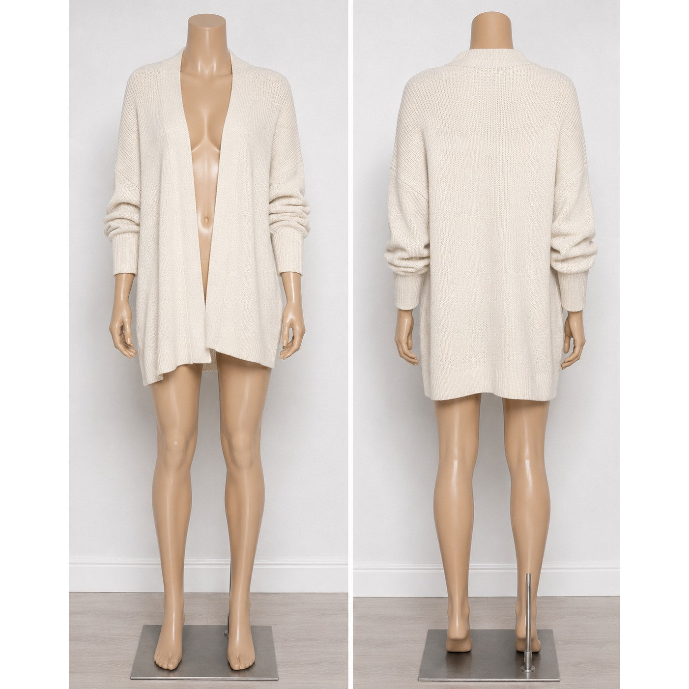 Zara Cream Heavy Ribbed Knit Longline Open Face Cardigan Sweater Ribbed Medium