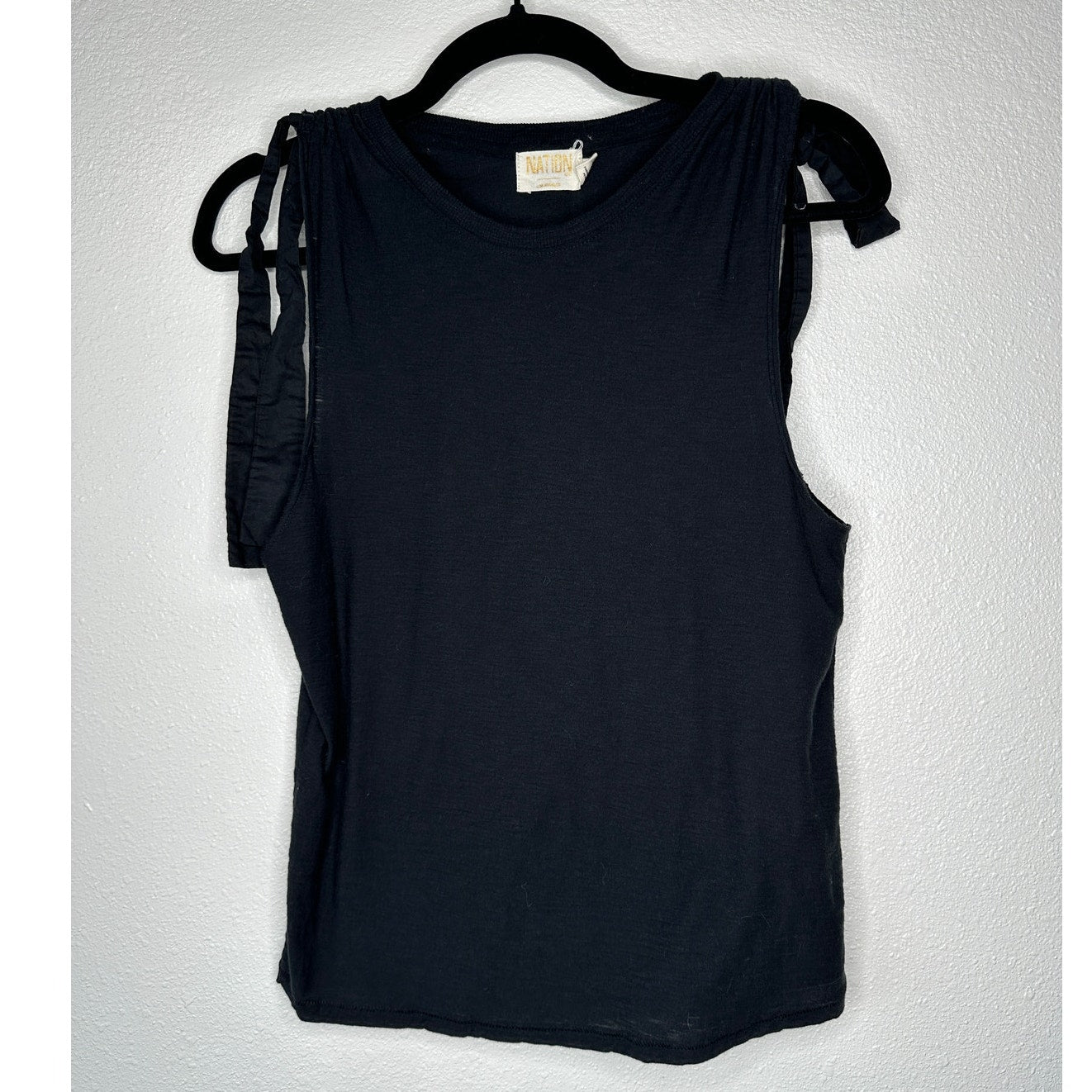 Nation Ltd Black Ruched Shoulder Tie Sleeveless Tank Top S