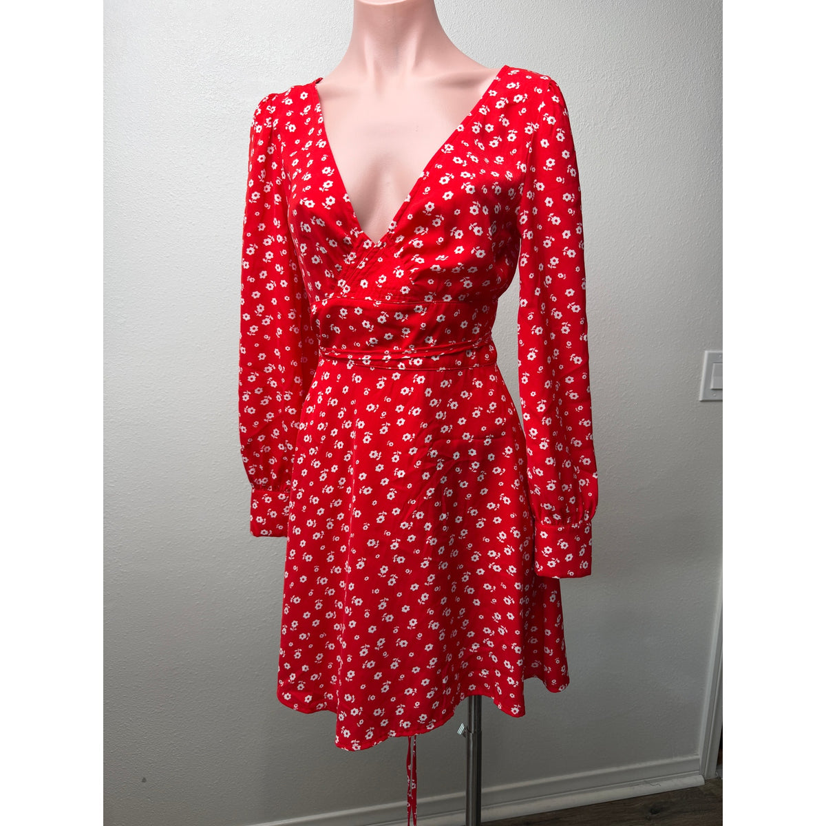 ALEXACHUNG Red Floral Wrap Mini Dress Women US 2