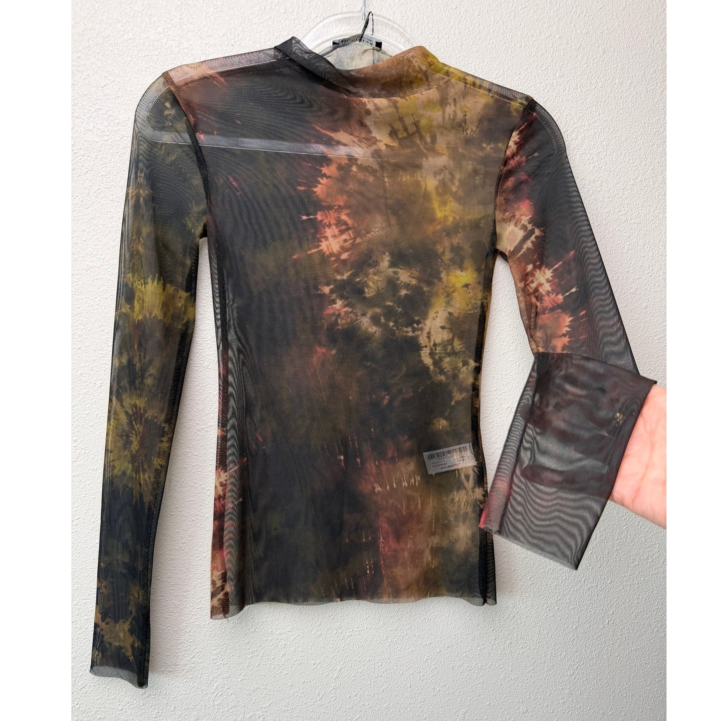 NWT Zara Tie Dye Sheer Mesh Mock Neck Long Sleeve Top