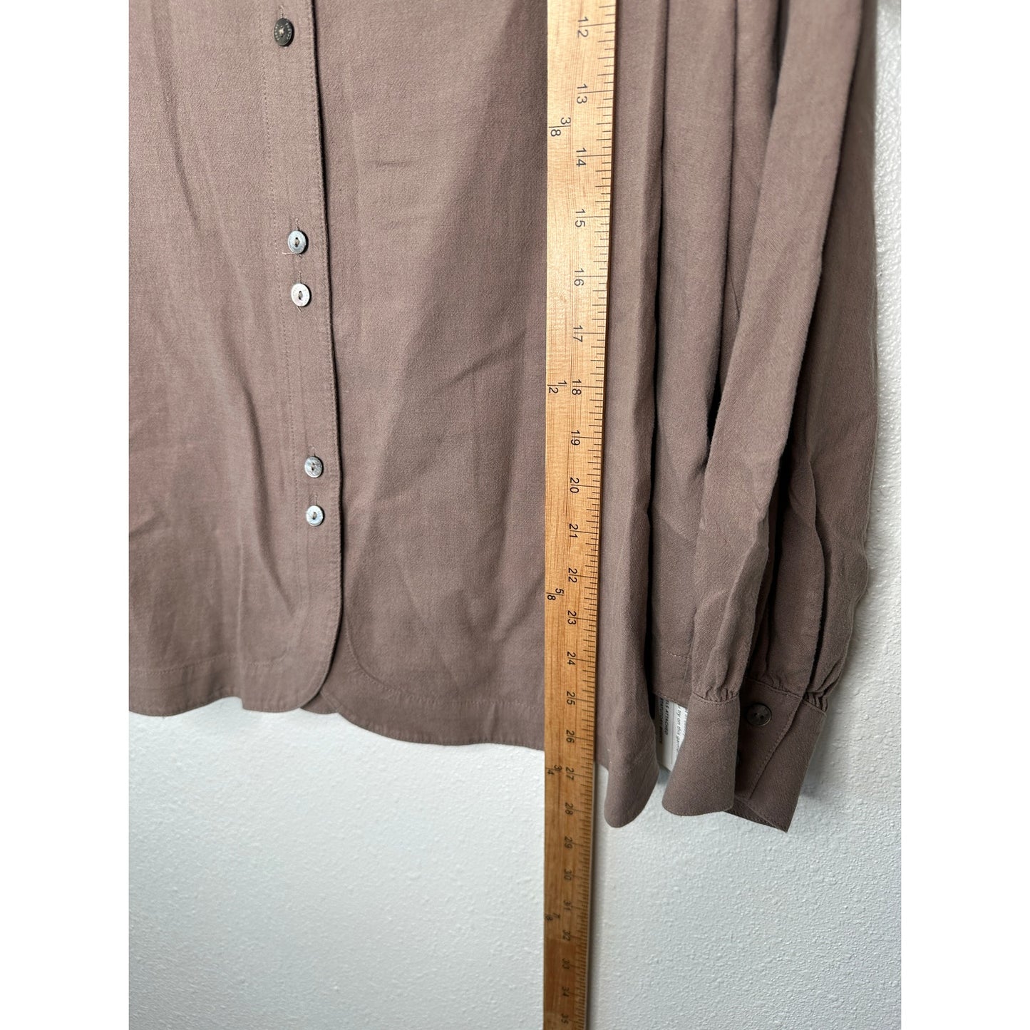 NWT Poetry Nut Brown Funnel Neck Double Button Front Long Sleeve Blouse 12