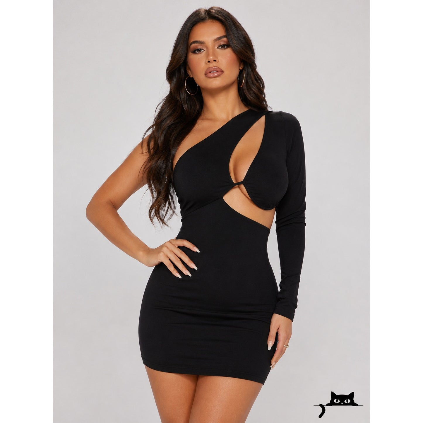 NWT Black Jocie One Shoulder Long Sleeve Cut-Out Lined Bodycon Mini Dress M