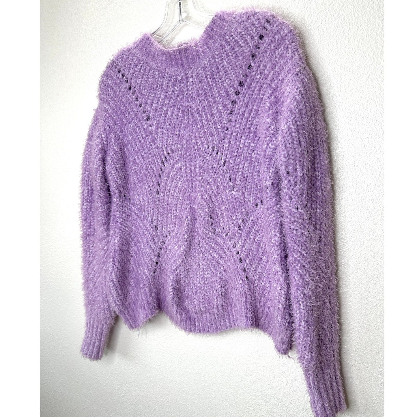 Aqua Light Purple Fuzzy Loose Knit Mock Neck Long Sleeve Sweater S