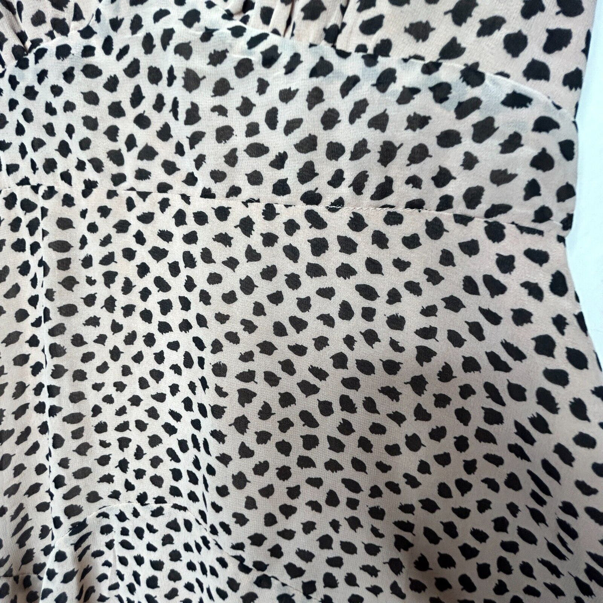 Morning Mist Peach Black Polka Dot Splotch Lined VNeck Short Sleeve Mini Dress S