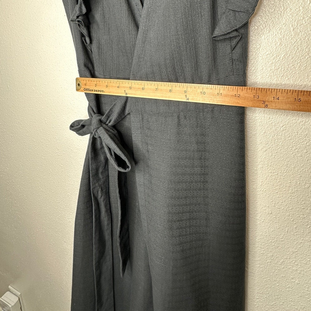 Subtropicalia Black Vera Ruffle Sleeveless Wrap Dress S
