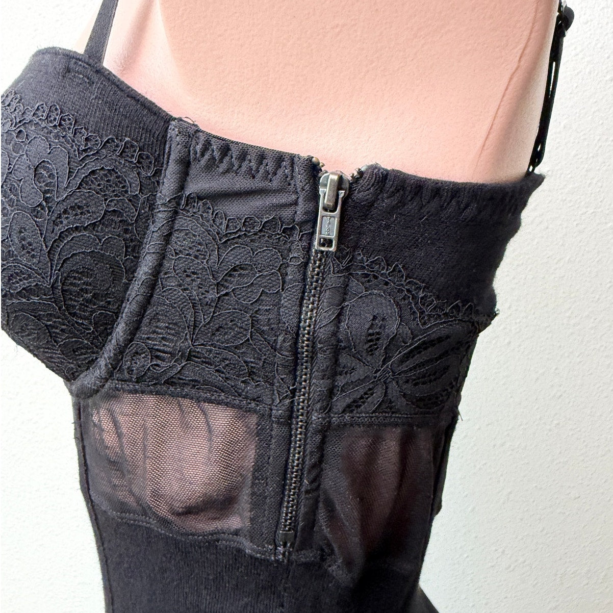 GUESS Black Lace Bodycon Mini Dress Sheer Mesh Corset Size S