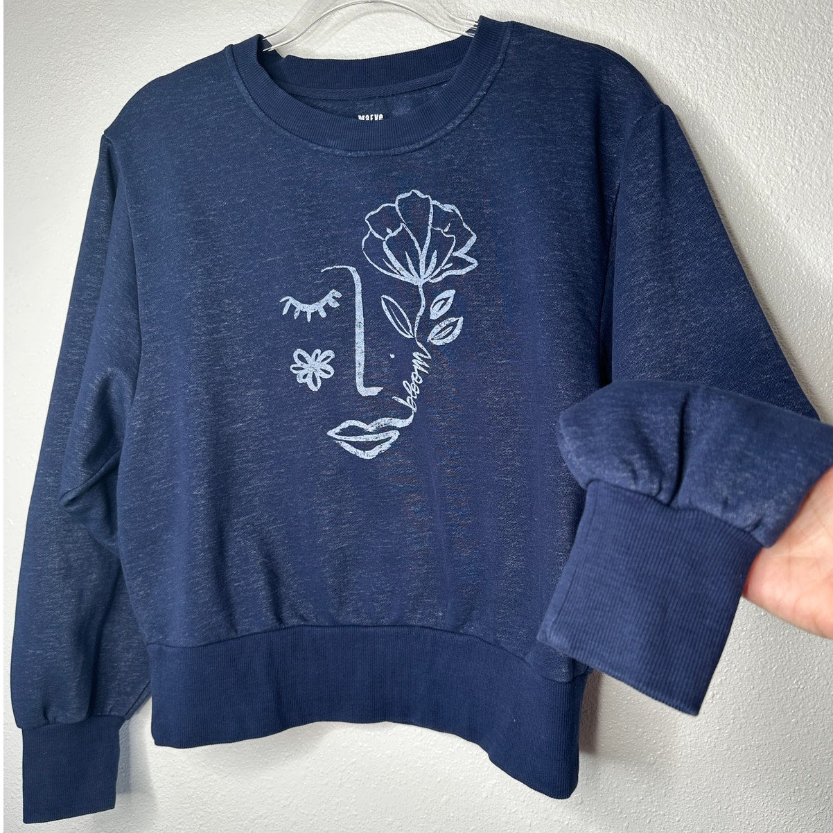 Maeve Navy Blue Visage Graphic Long Sleeve Sweatshirt S