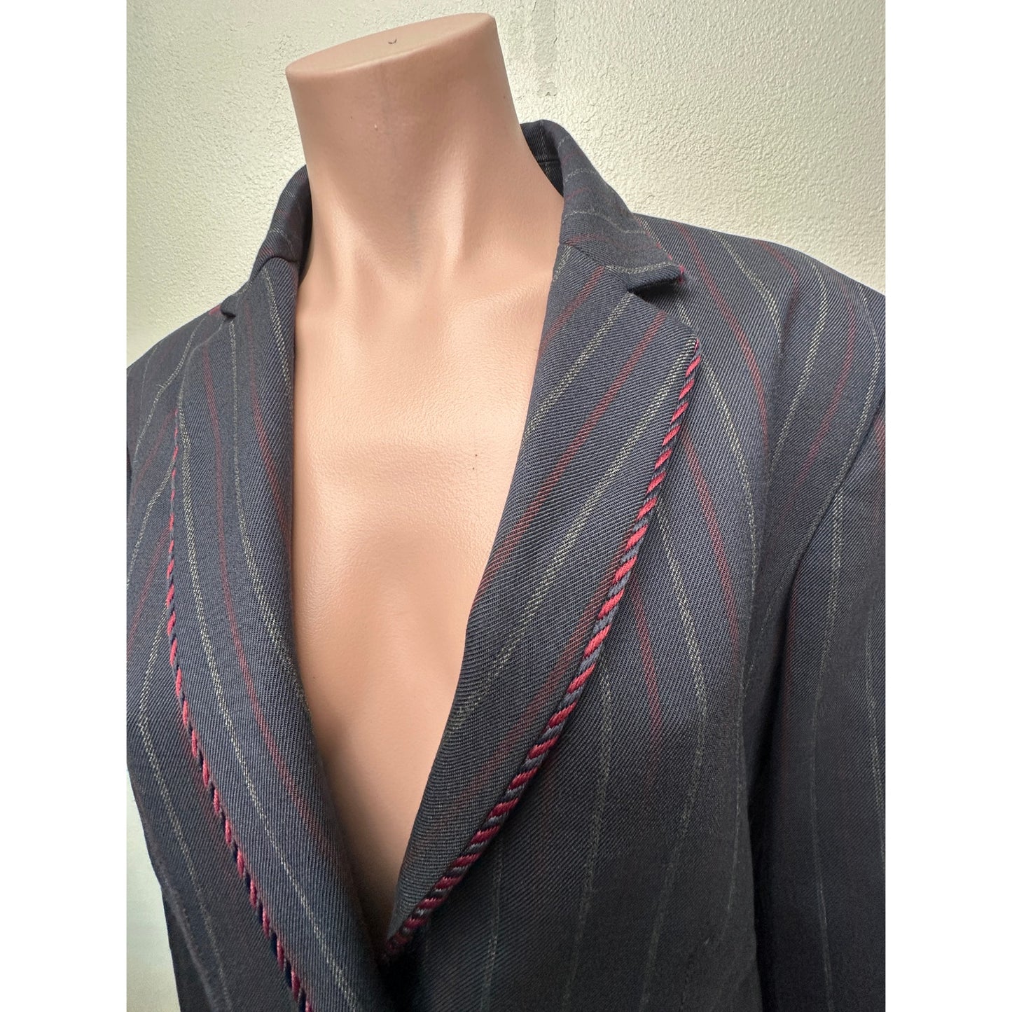 Piazza Sempione Colorblock Pinstripe Blazer Black/Red Women US 12