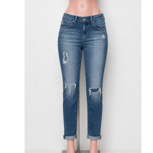 Ag Adriano Goldschmeid Distressed Med Wash The Stilt Cigarette Roll Up Jeans 27