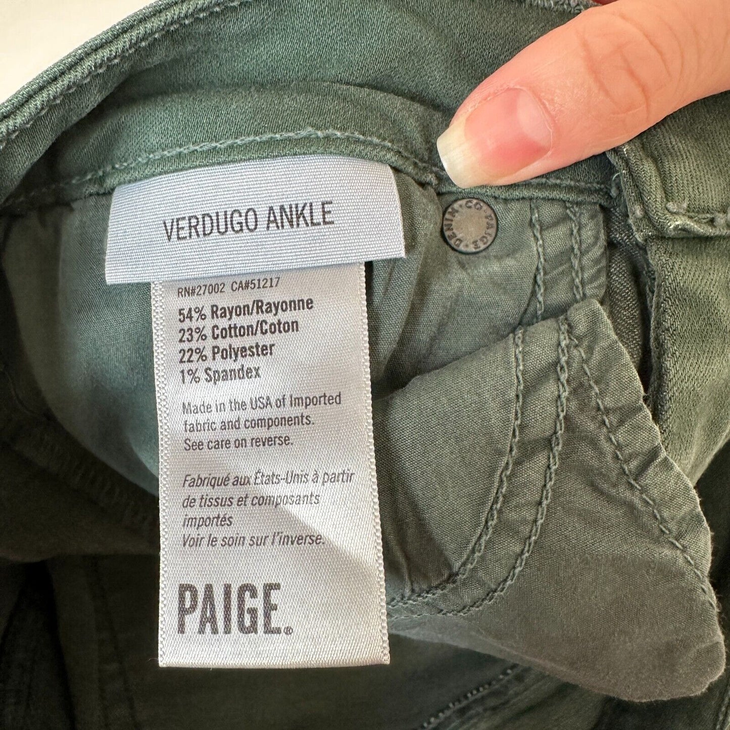 Paige Green Petite Verdugo Ankle Faded Little Pine Skinny Mid Rise Jean 26P