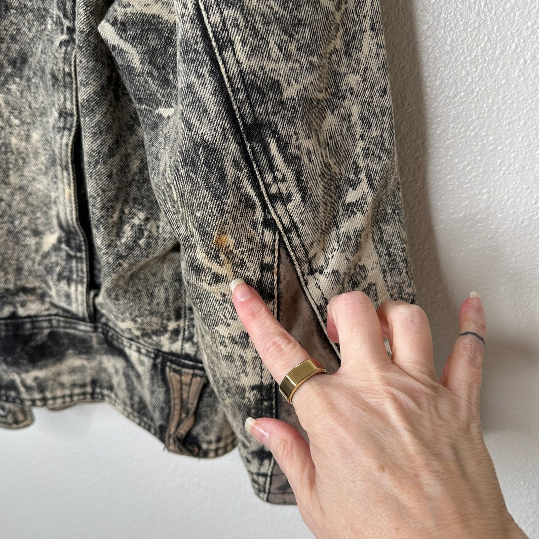 Winlit Vintage Tan Black Suede & Denim Acid Wash Animal Print Biker Jacket S