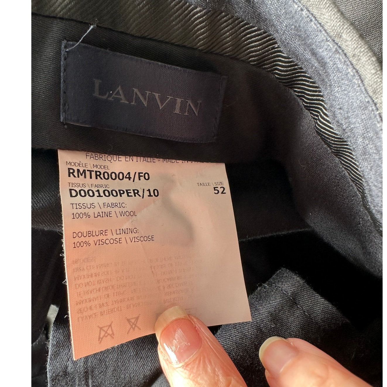 Lanvin Wool Dress Pants Black Men US 36 (EU 52) Flat-Front Trousers