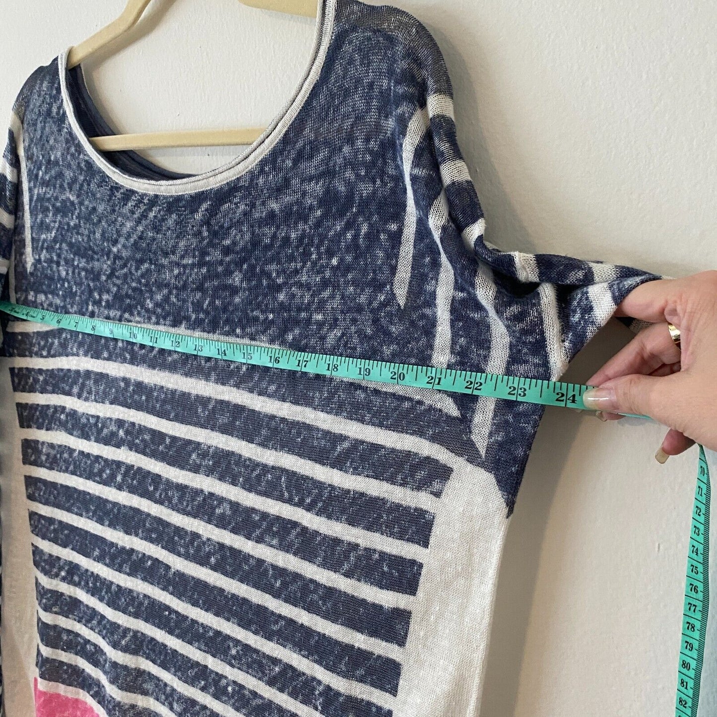 Splendid Blue White Pink Stripe Light Linen Boat-Neck Long Sleeve Sweater XS