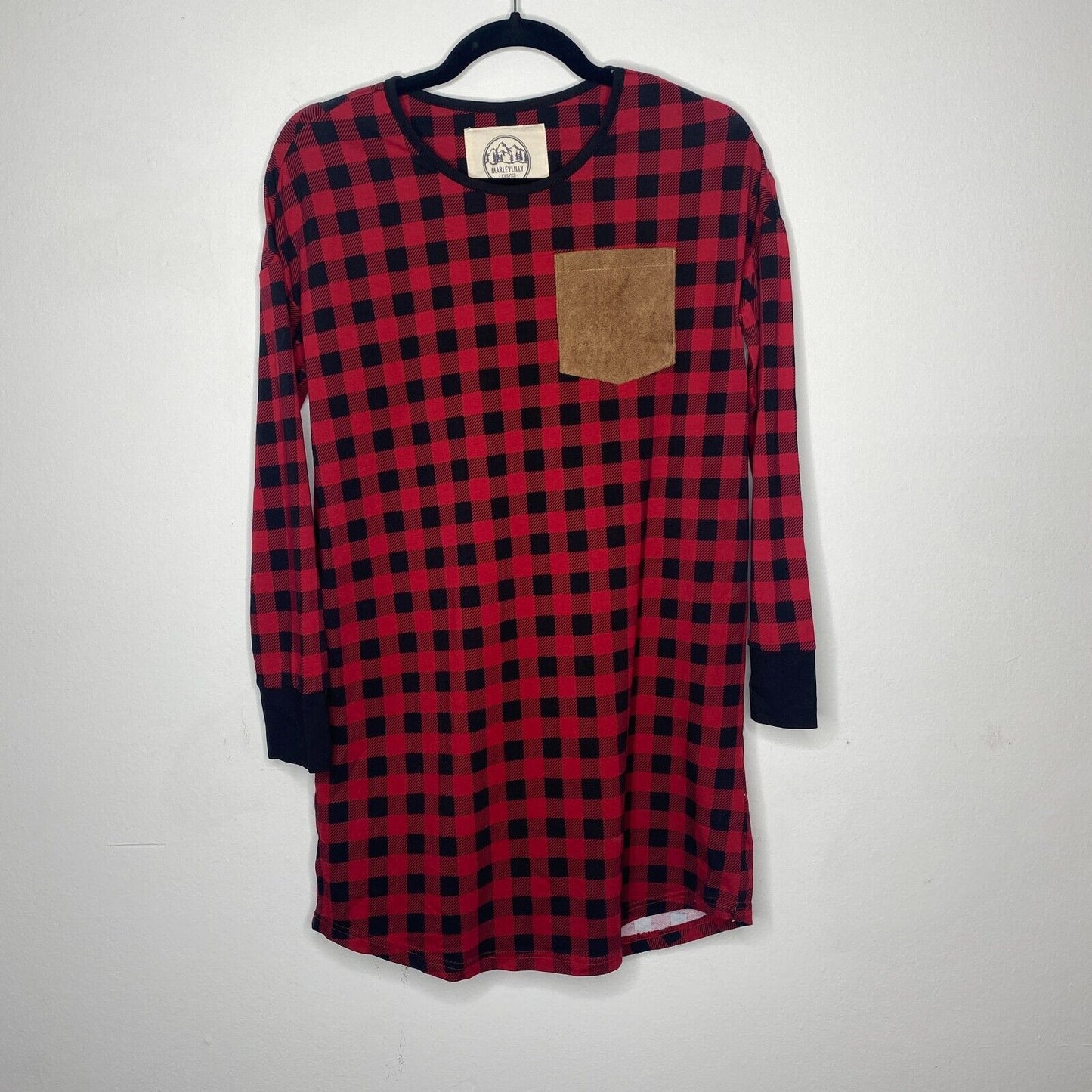 NWT Marleylilly Red & Black Buffalo Plaid Front Pocket Long Sleeve Flannel Tunic