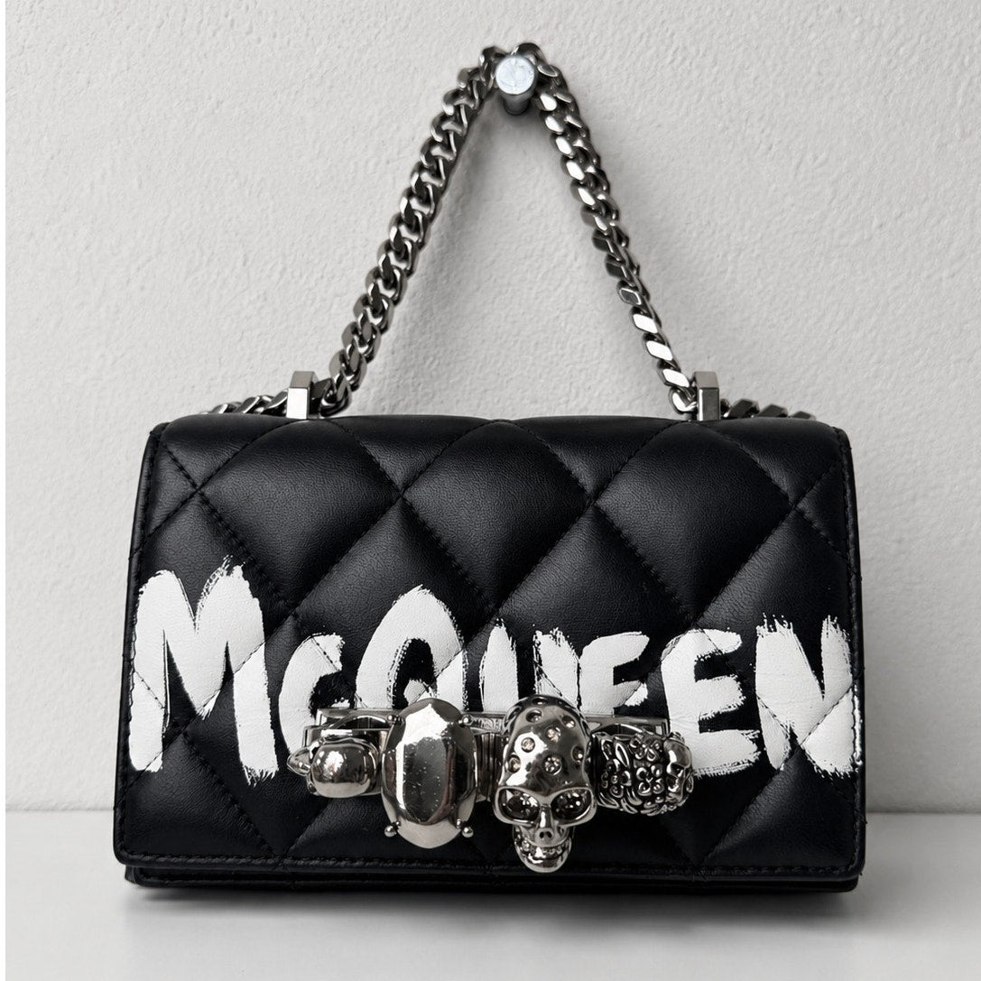 Alexander McQueen Mini Jewelled Satchel Graffiti Skull Crossbody Bag