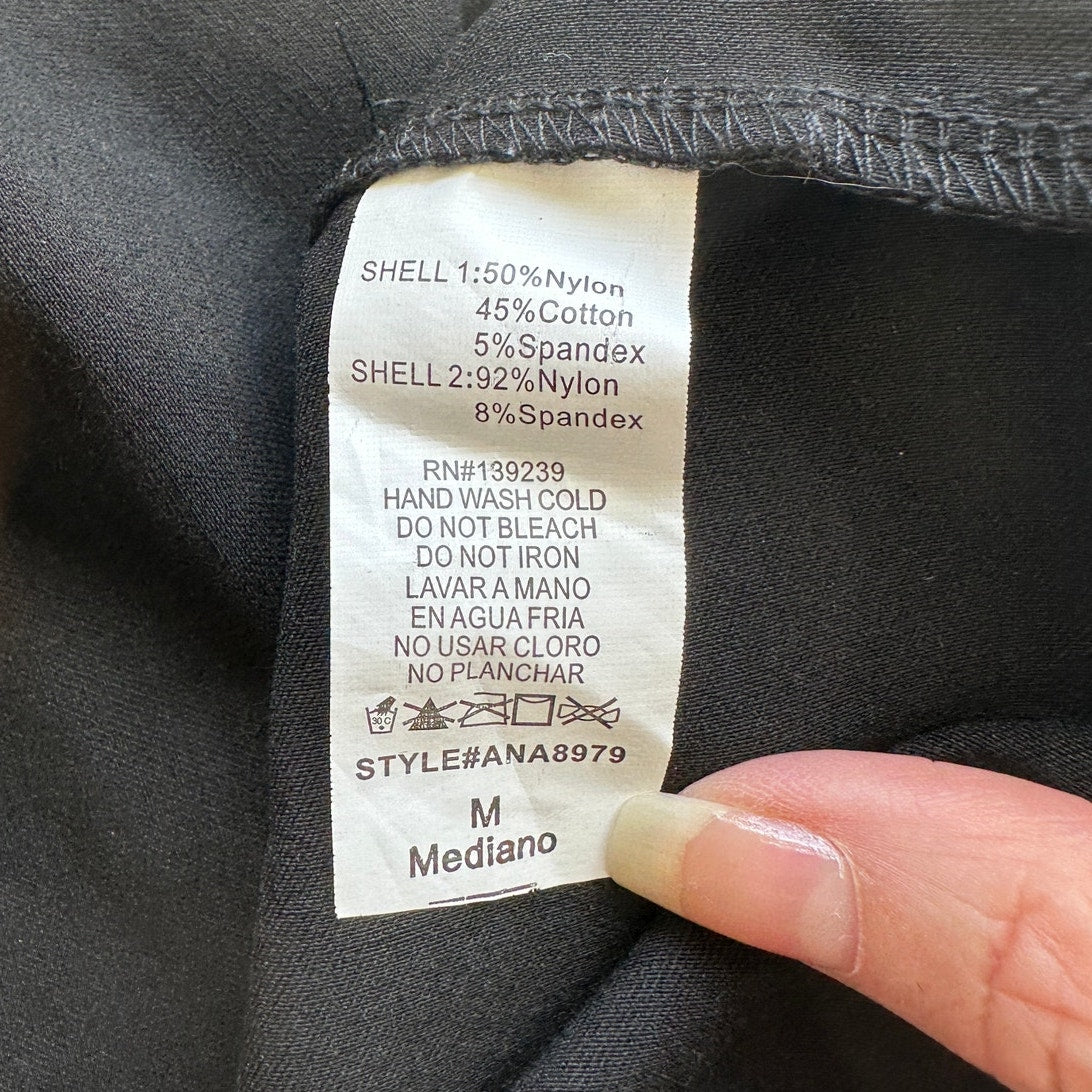 ANGL Black Stretch Faux Leather Mesh Cutouts High Neck Sleeveless Dress M