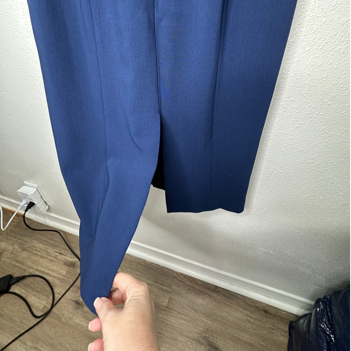 Michael Kors Navy Blue V-Neck Cap Sleeve Front Slit Fitted Midi Dress 2