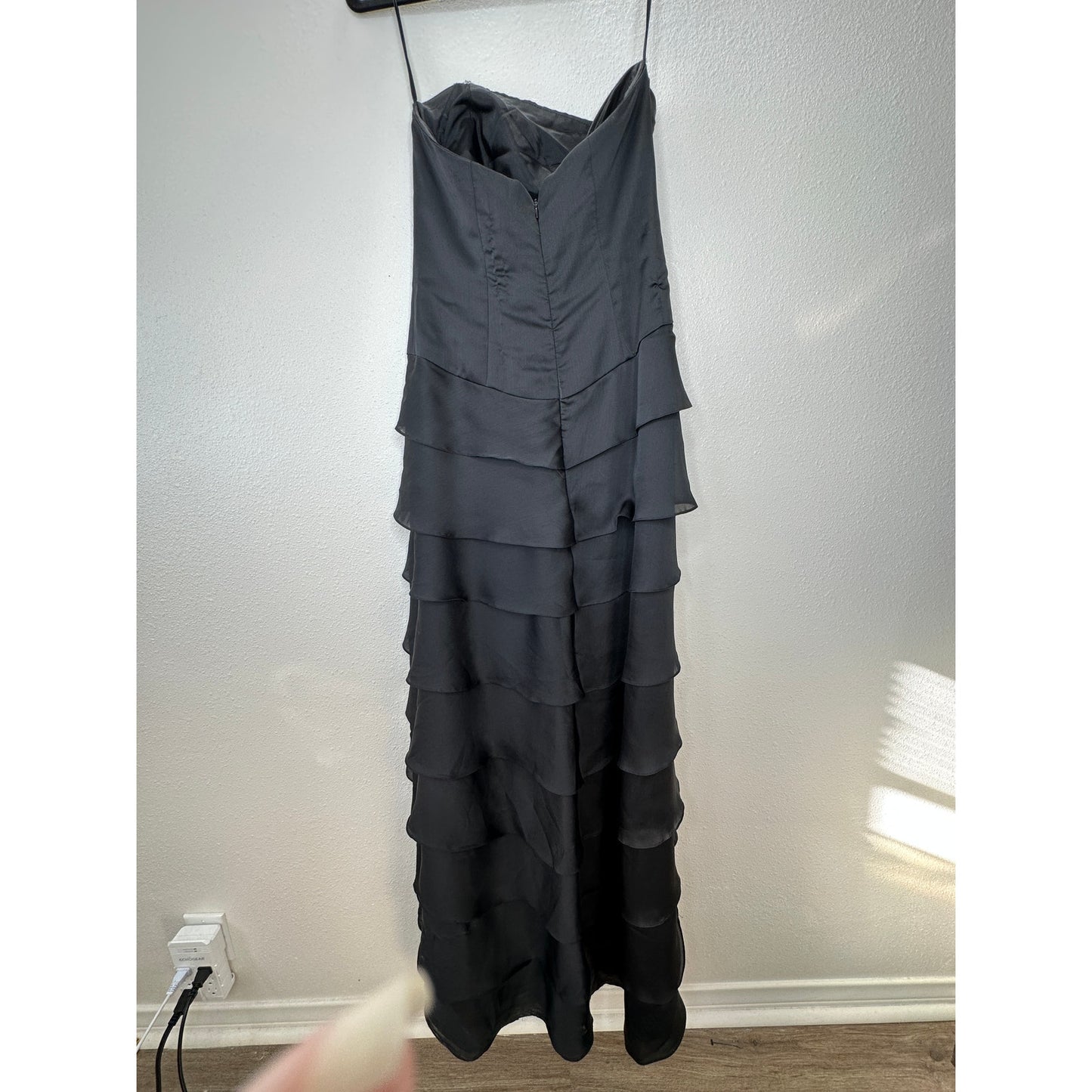 Lazaro Black Sleeveless Corset Boning Tiered Maxi Dress 10