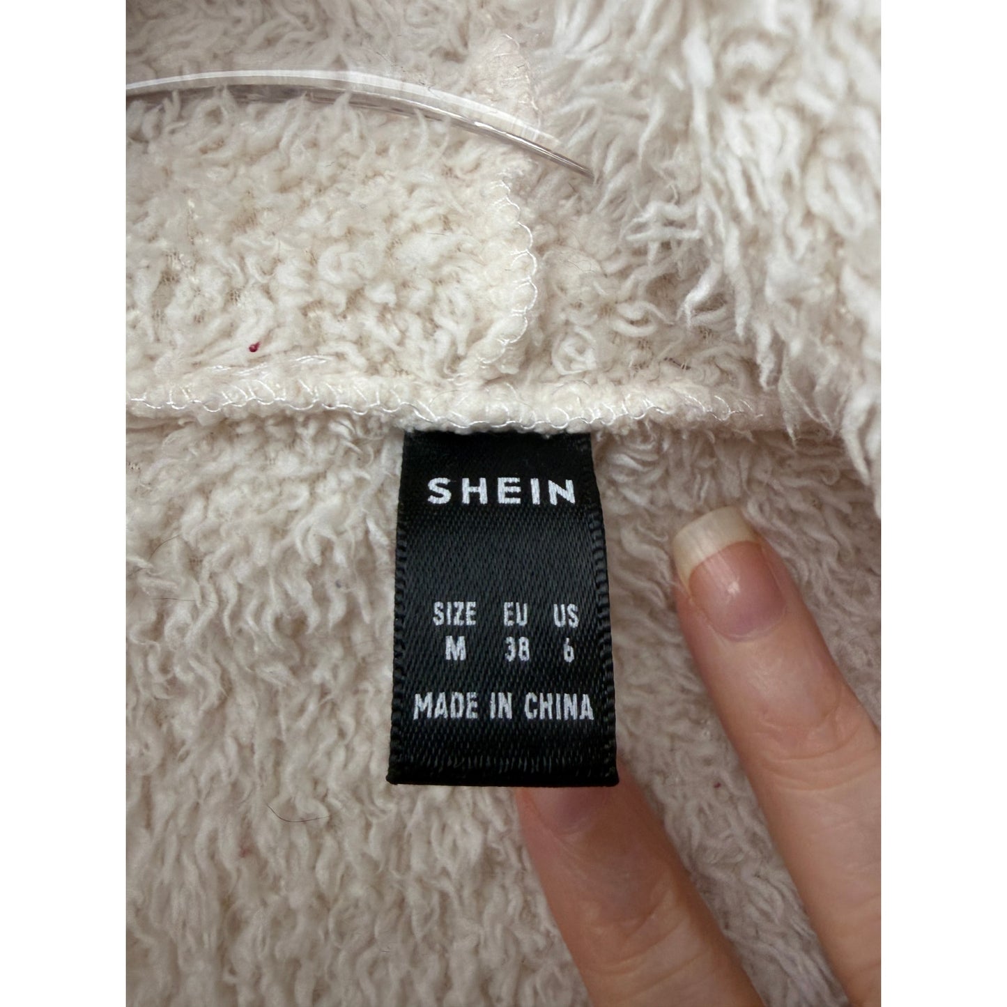 SHEIN Colorblock Sherpa Teddy Zip Hoodie Jacket Cream Brown Size M