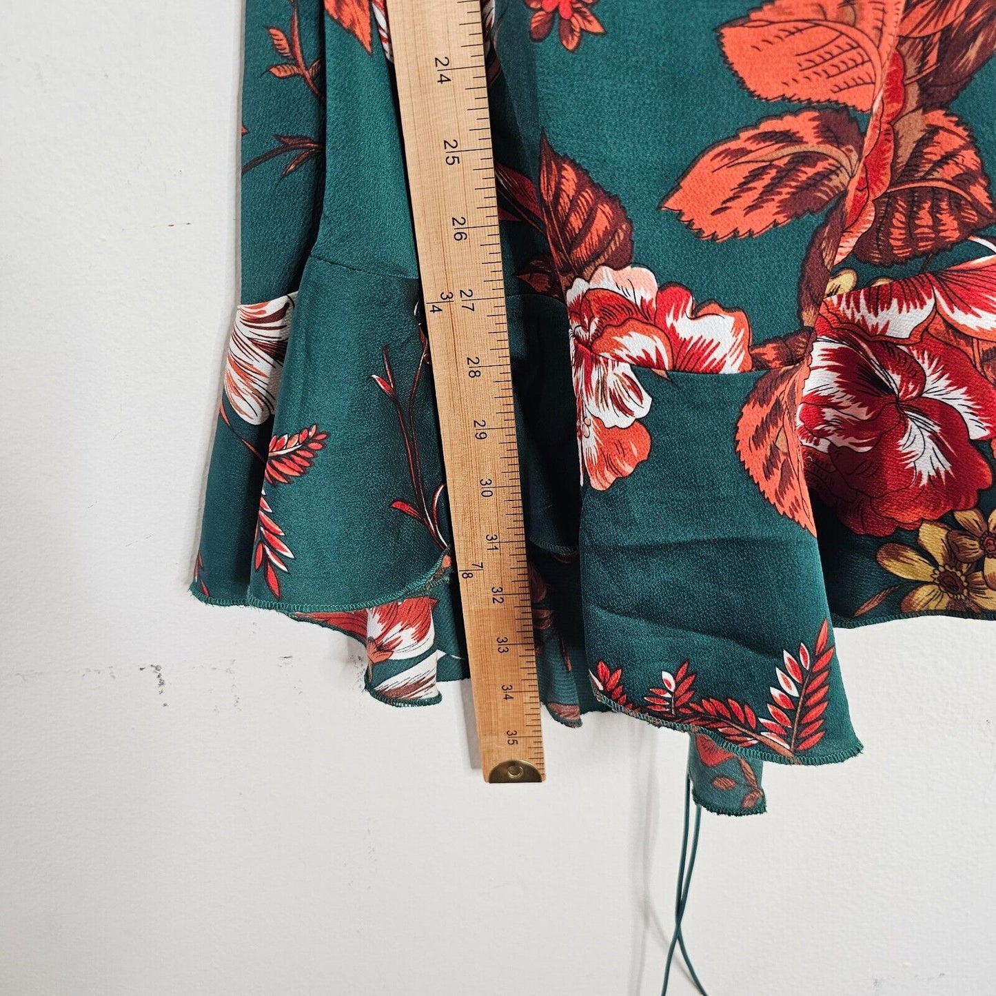 Pretty Little Thing Emerald Green Floral Criss Cross Back Frill Hem Dress 4