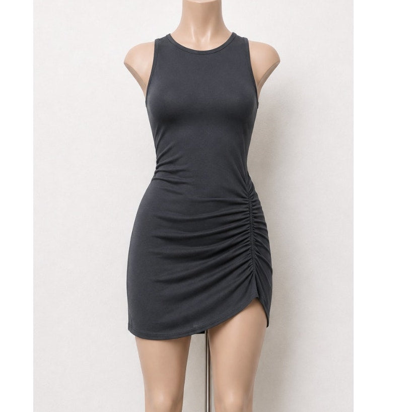 NWT Ecowish Black Sleeveless One-Side Ruche Round Neck Stretch Mini Small