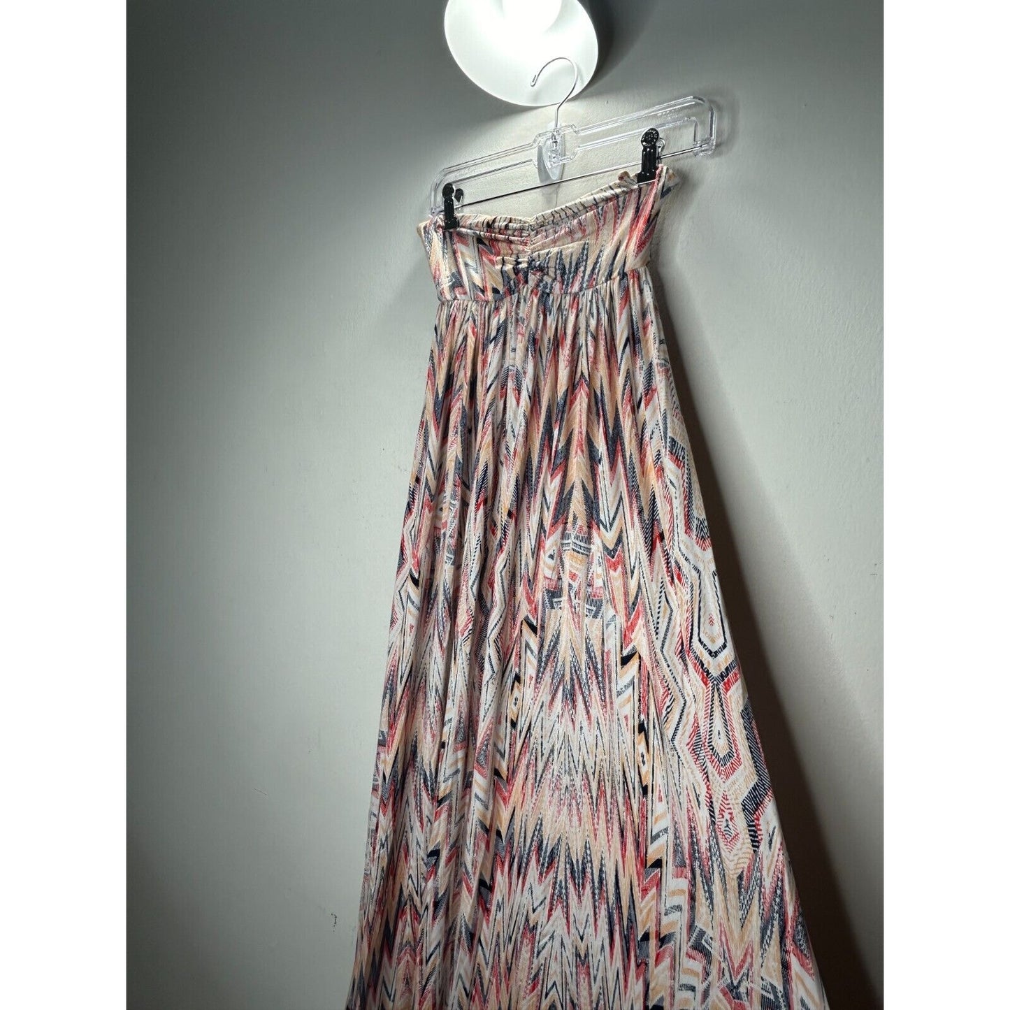 Ella Moss Xander Bandeau Style Pleated White Blue Red Aztec Print Maxi Dress SM