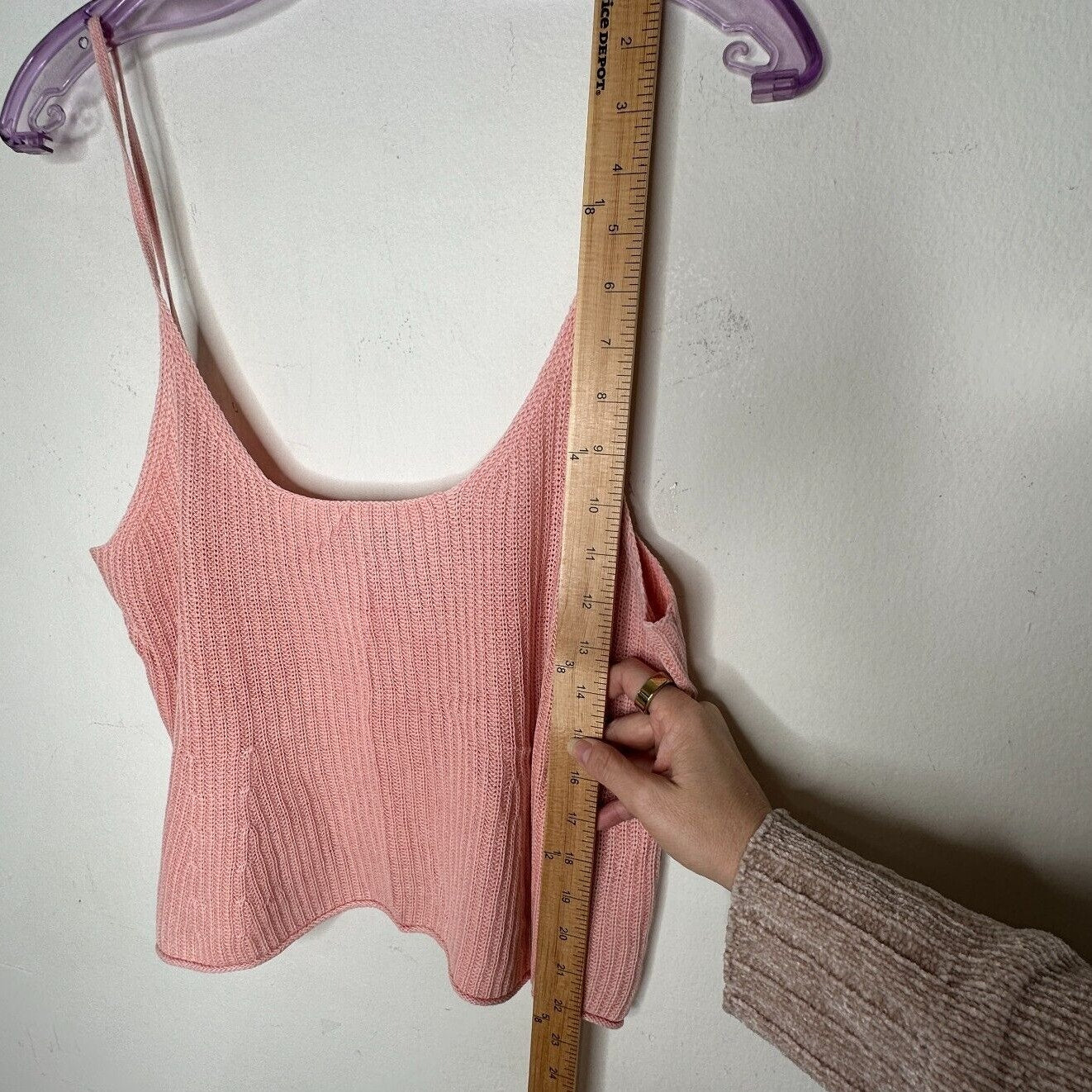 BDG Pink Rib Knit Spaghetti Strap Deep Scoop Neck Crop Top Boxy Sweater M