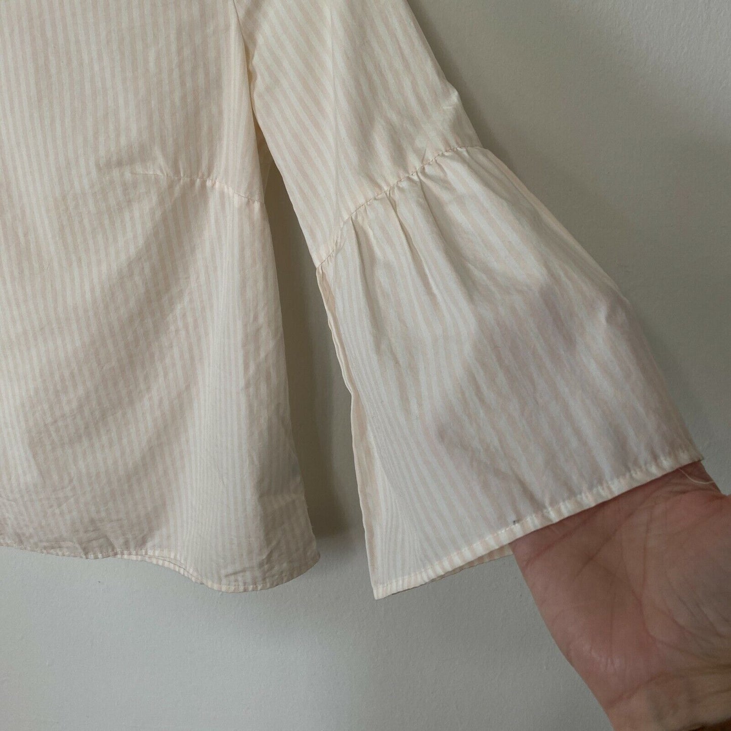 Madewell Apricot Ivory Poplin Stripe Ruffle Keyhole Blouse