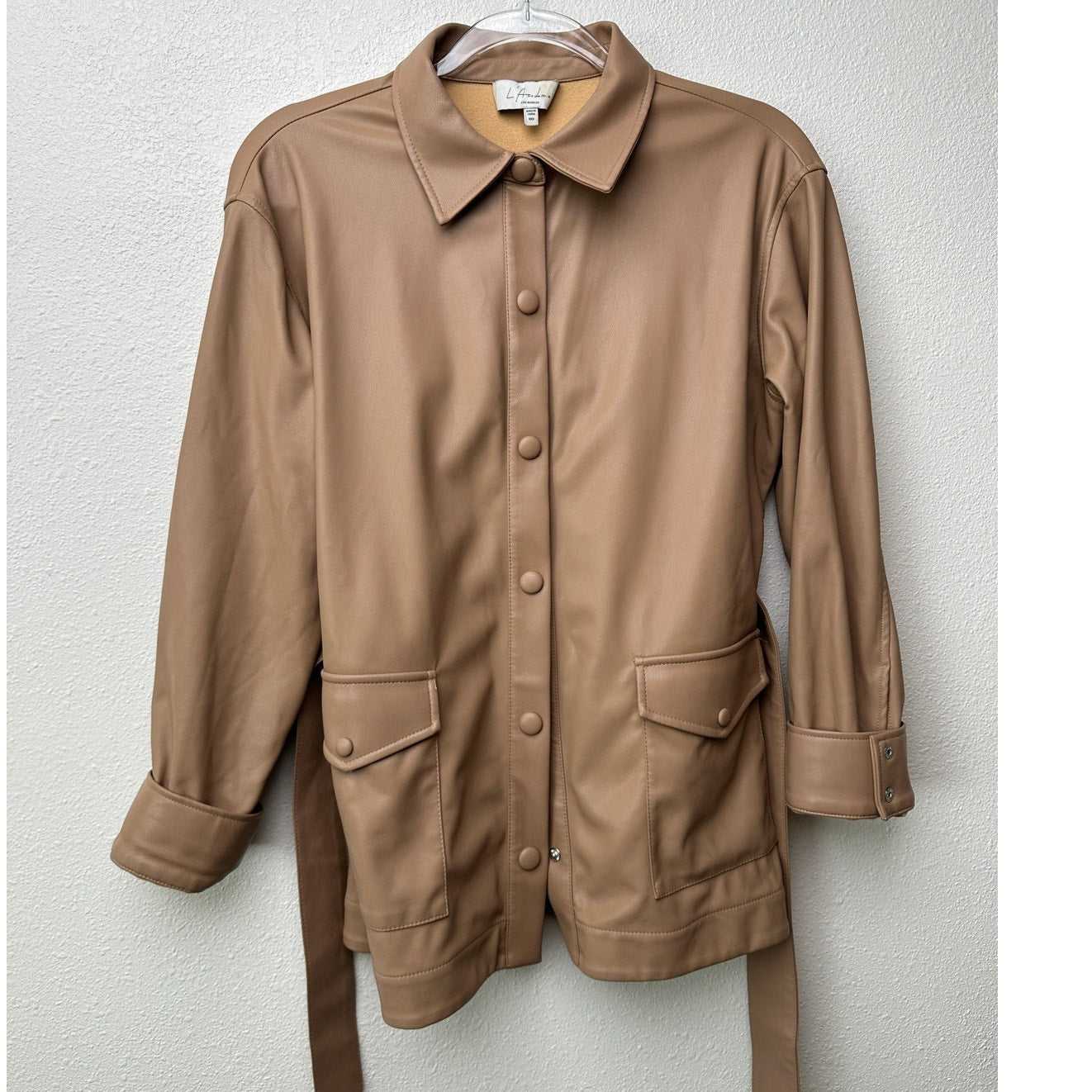 L’Academie Mocha Faux Leather Belted Jacket XXS