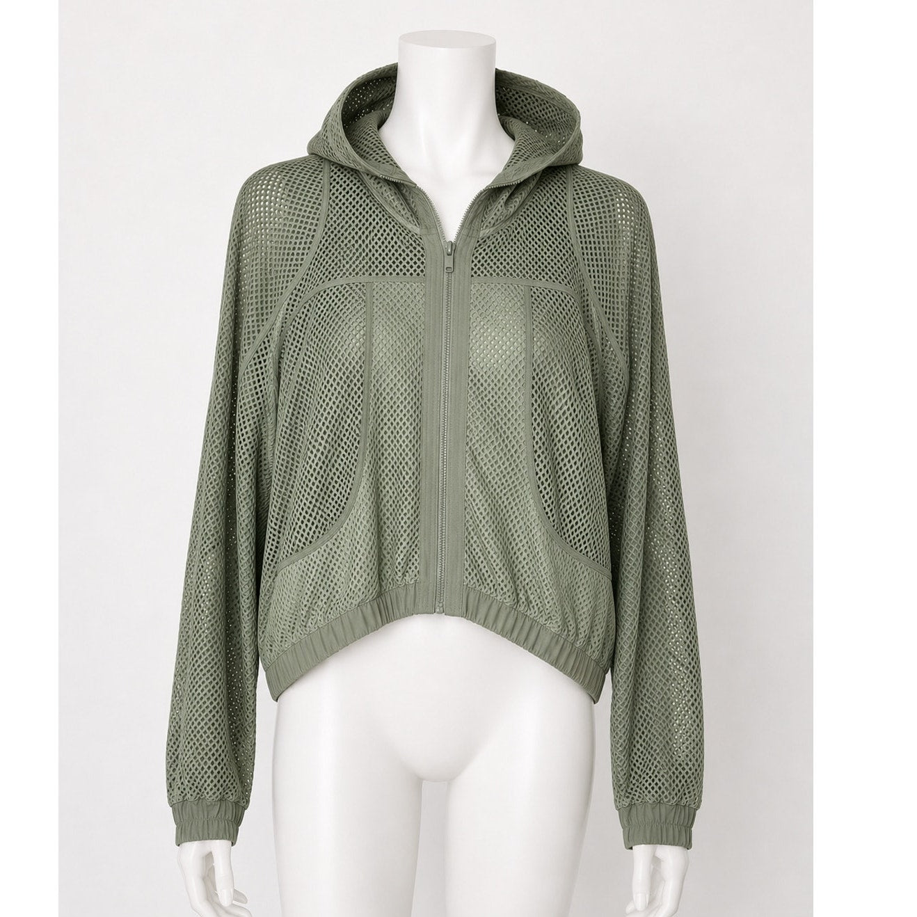 Lululemon Sage Green Relaxed Fit Mesh Hooded Front Zip Jacket 4