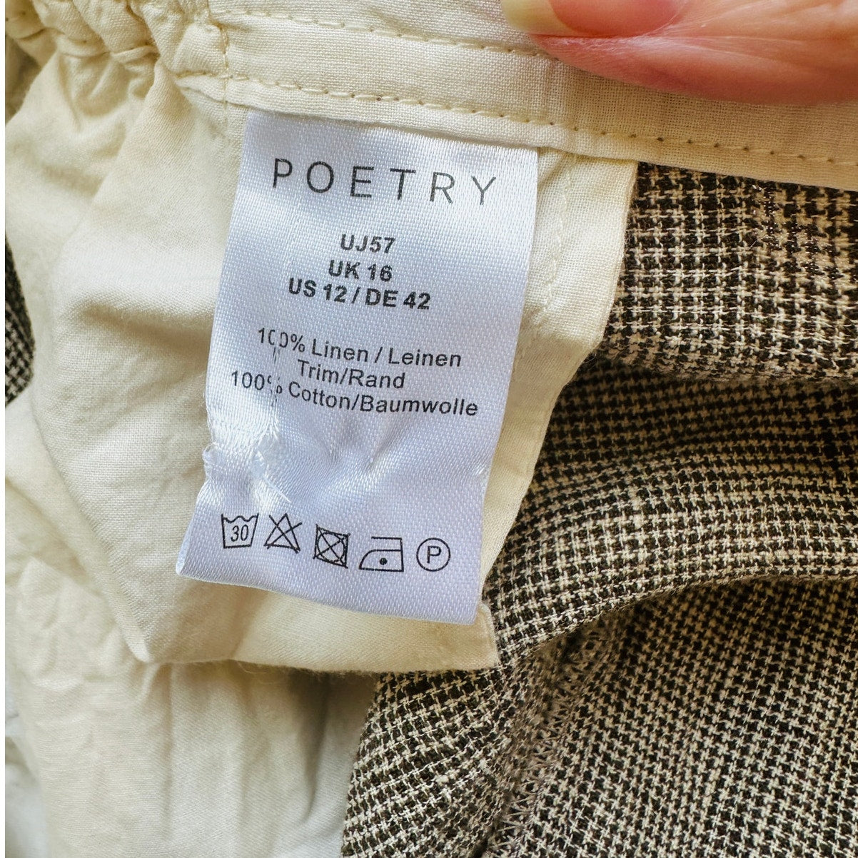 Poetry Brown & Cream Houndstooth cinch Waist Cropped Linen Trouser Pants 12