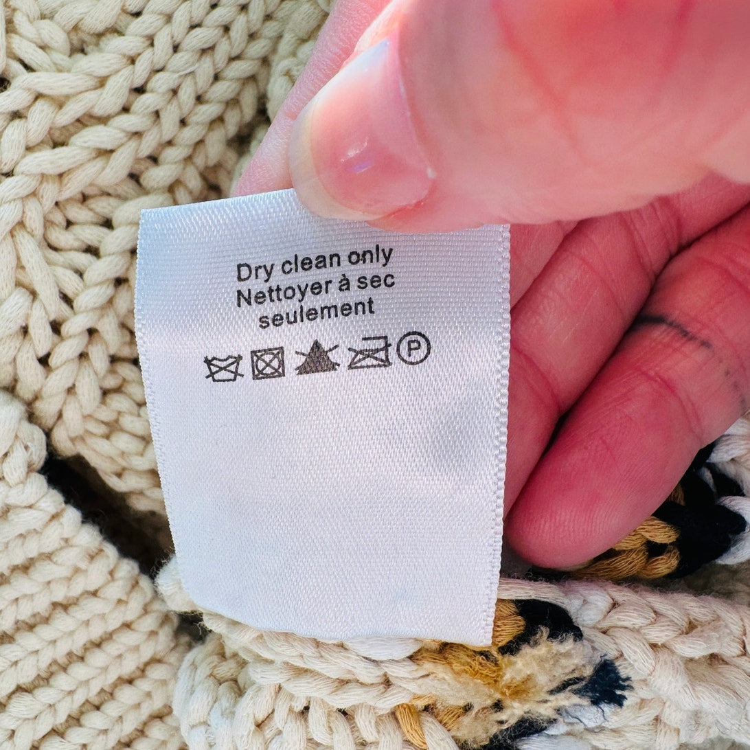 Veronica Beard Bruna Cream Black Multi Stripe Chunky Knit Long Sleeve Sweater M