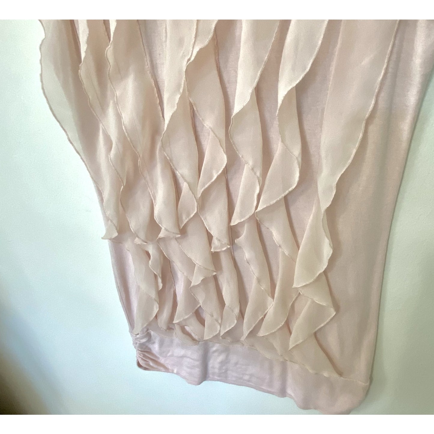 Kenar Blush Light Pink Sleeveless Victorian Ruffle Front Mock Neck Blouse Small