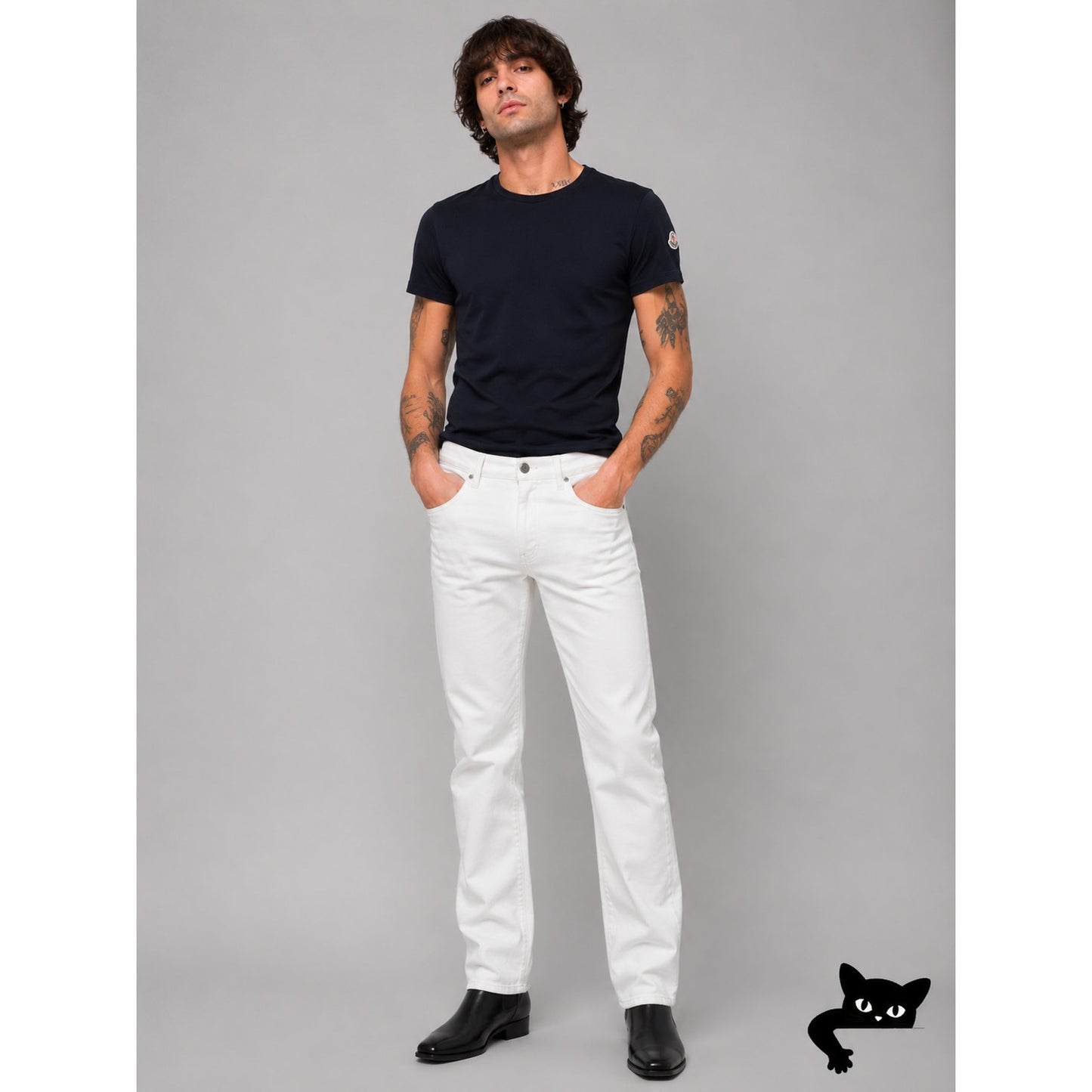 Moncler Men's Slim Fit Ivory White Jeans 5-Pocket Denim Sz36