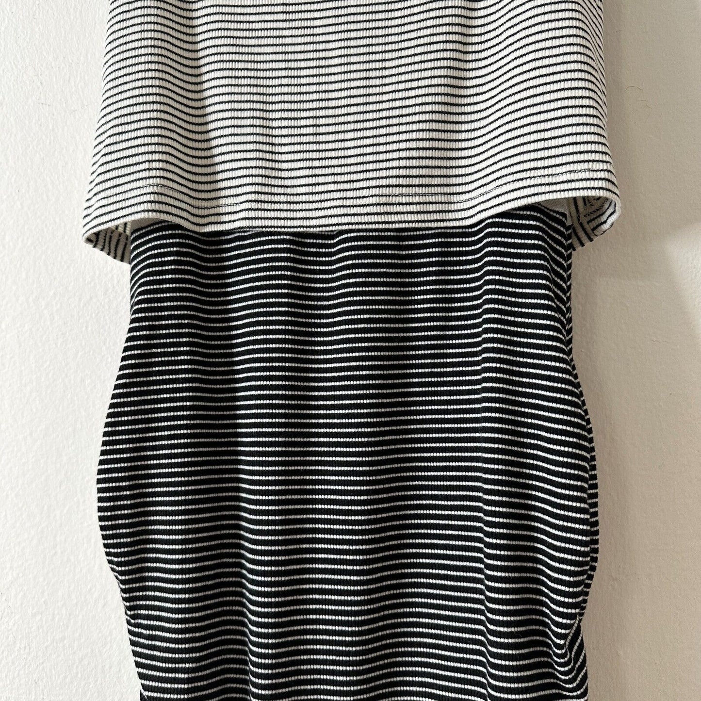 Allison Joy Kit Striped Twist Front Ruched Knit Dress Black and White Dress XS