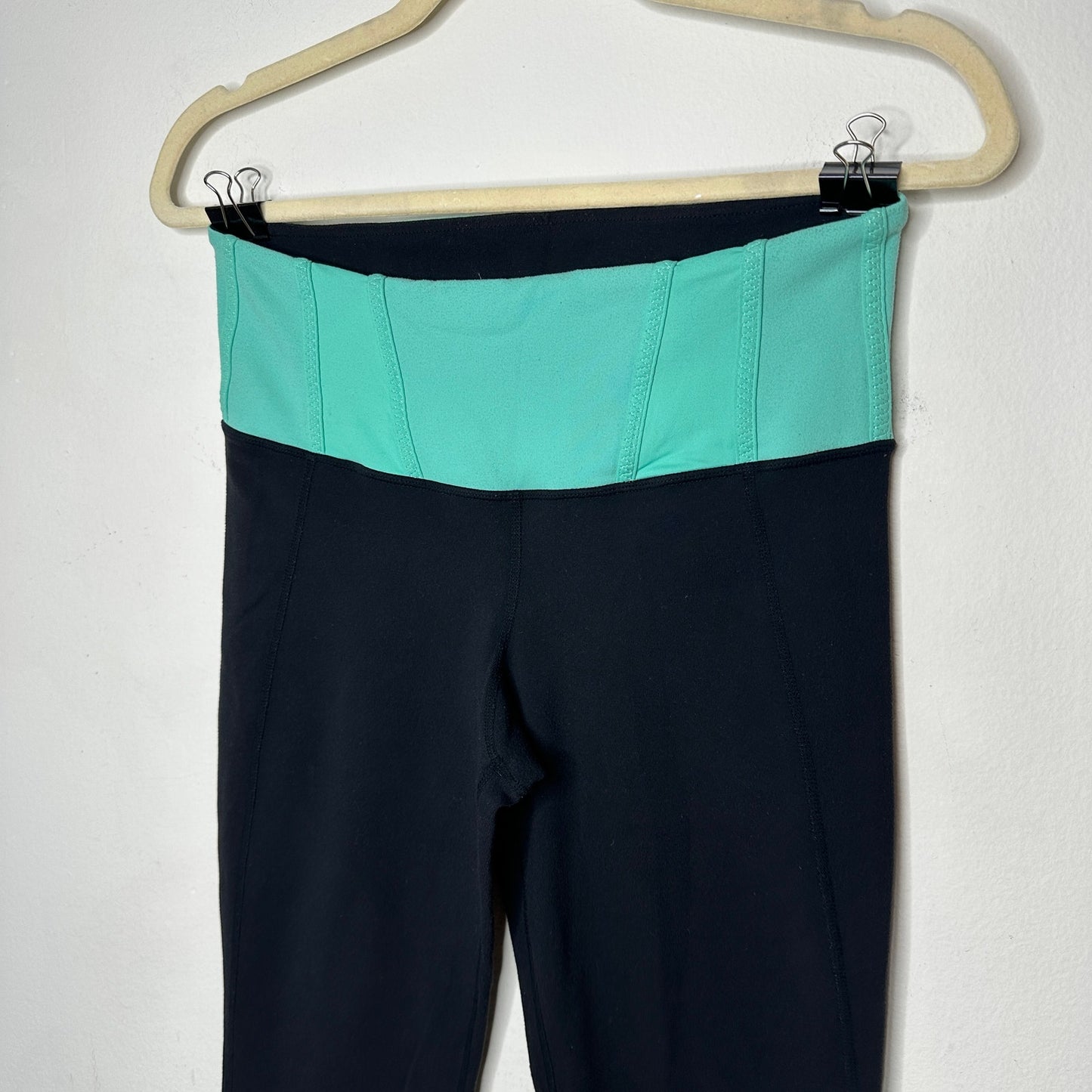 Lululemon Aqua Wide Waist Band Black Flare Yoga Pant Leggings 6