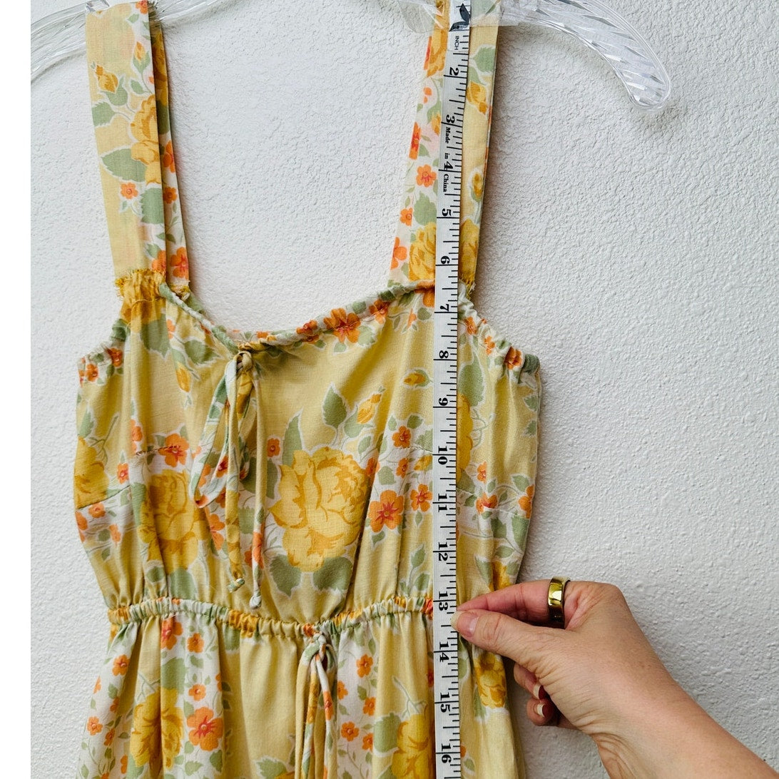 Tammy Vintage Yellow Floral Prairie Dress Women’s S Tie-Front Ruffle