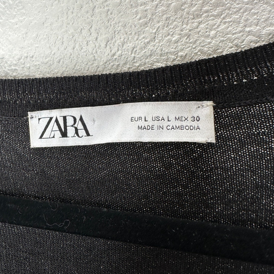Zara Black Round Neck Long Sleeve Lightweight Thin Sweater Jumper L