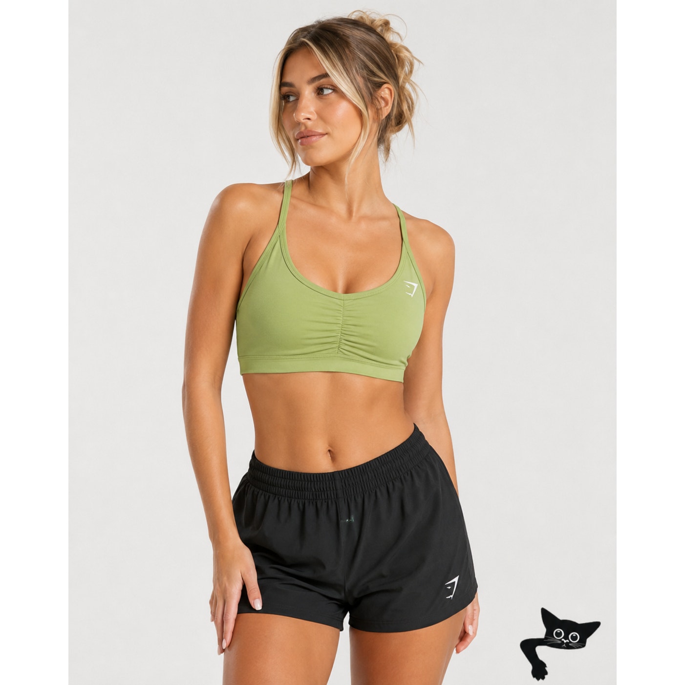 Gymshark Yellow Green Ruched Racer Back Padded Sports Bra XS
