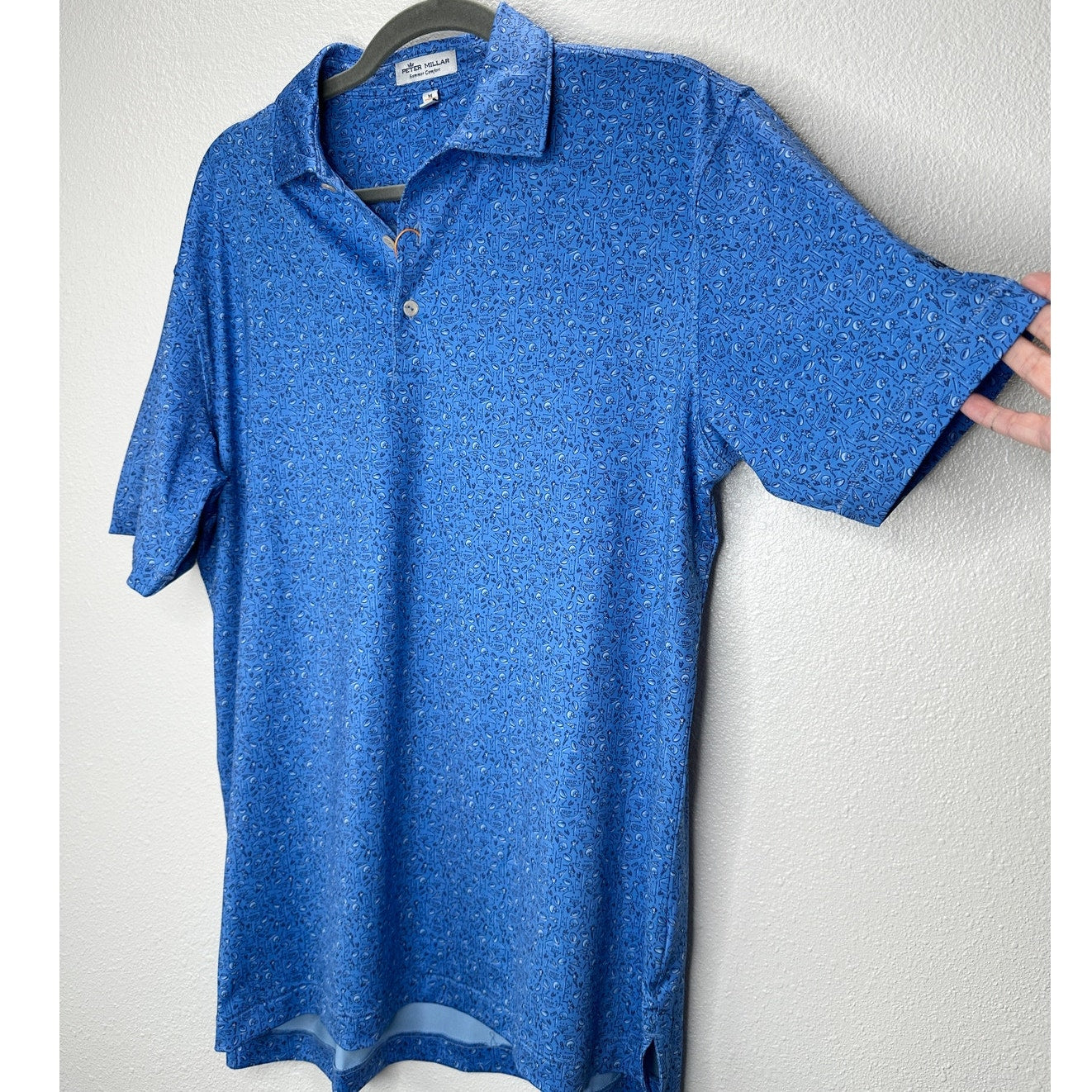 NWT Peter Millar Blue Football Print Short Sleeve Polo Shirt M