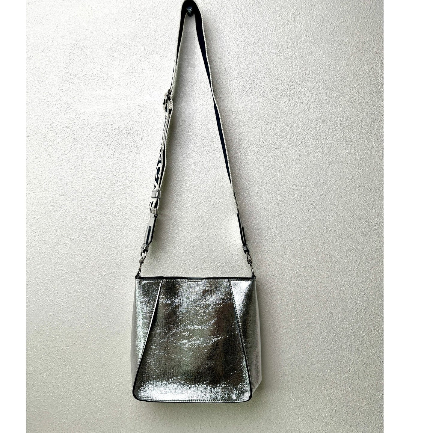 NWT Stella McCartney Stonewall Mini Crossbody Bag – Metallic Silver Faux Leather