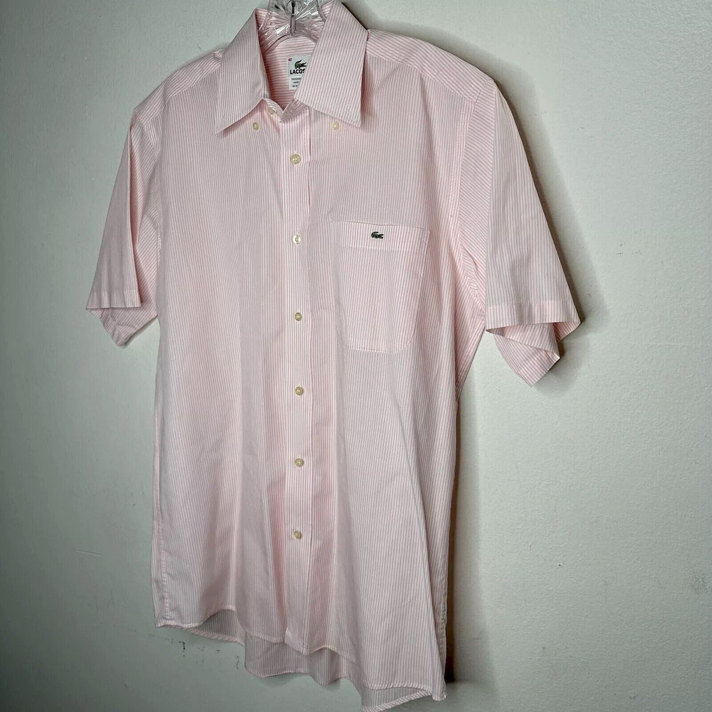 Lacoste Pink & White Pinstripe Short Sleeve Casual Button Front & Collar 40