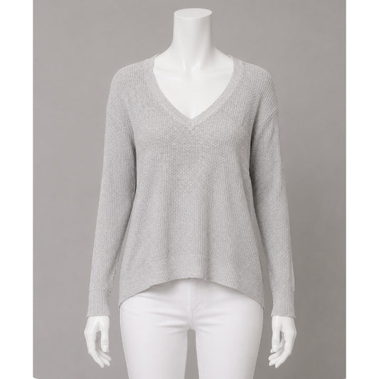Cotton On Gray V-Neck Light Weight Knit Long Line Banded Sweater Jumper Large