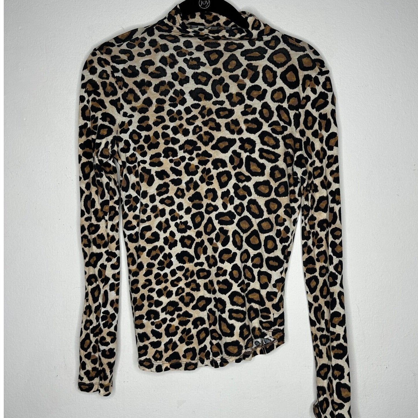 BLDWN Tan and Black Cheetah Knit Print Long Sleeve Mock Neck Fitted Knit Top S